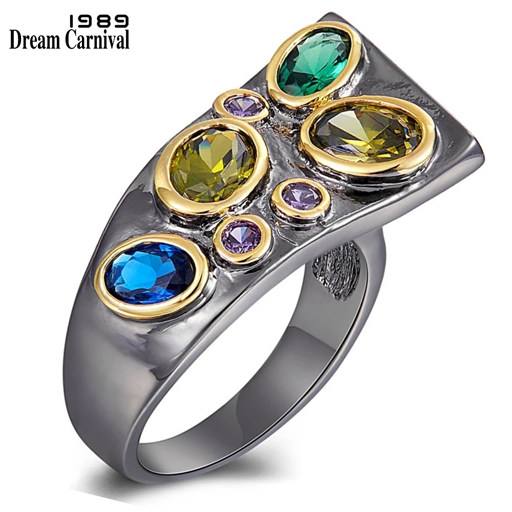 DreamCarnival1989 Original Multi-Colors Zirconia Rings for Women Creative Look Gothic Wedding Unique Anniversary Jewelry WA11784