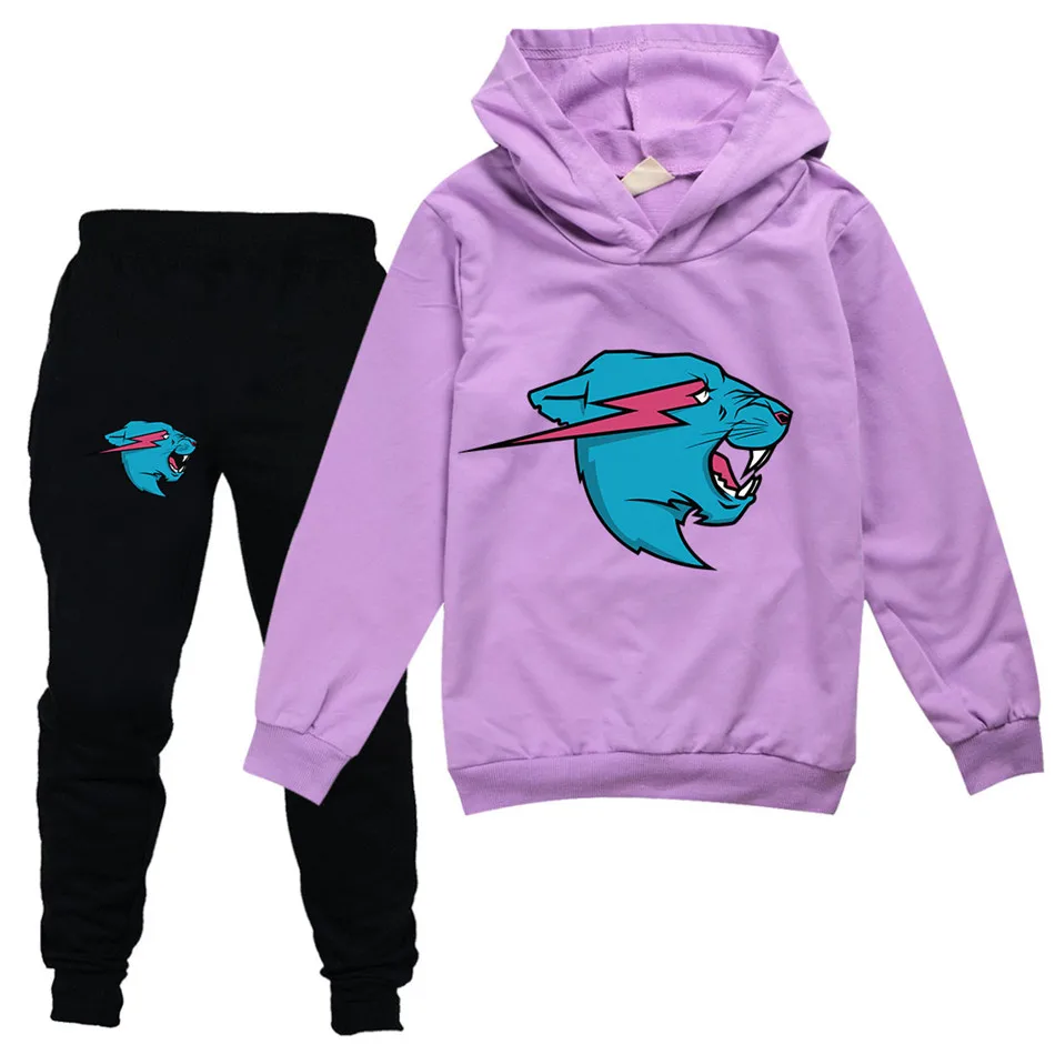

Spring Autumn Baby Mr Beast Lightning Cat Clothing Sets Children Birthday Suit Boys Girls Tracksuits Kids Tops+Pant 2pcs 2-13Y