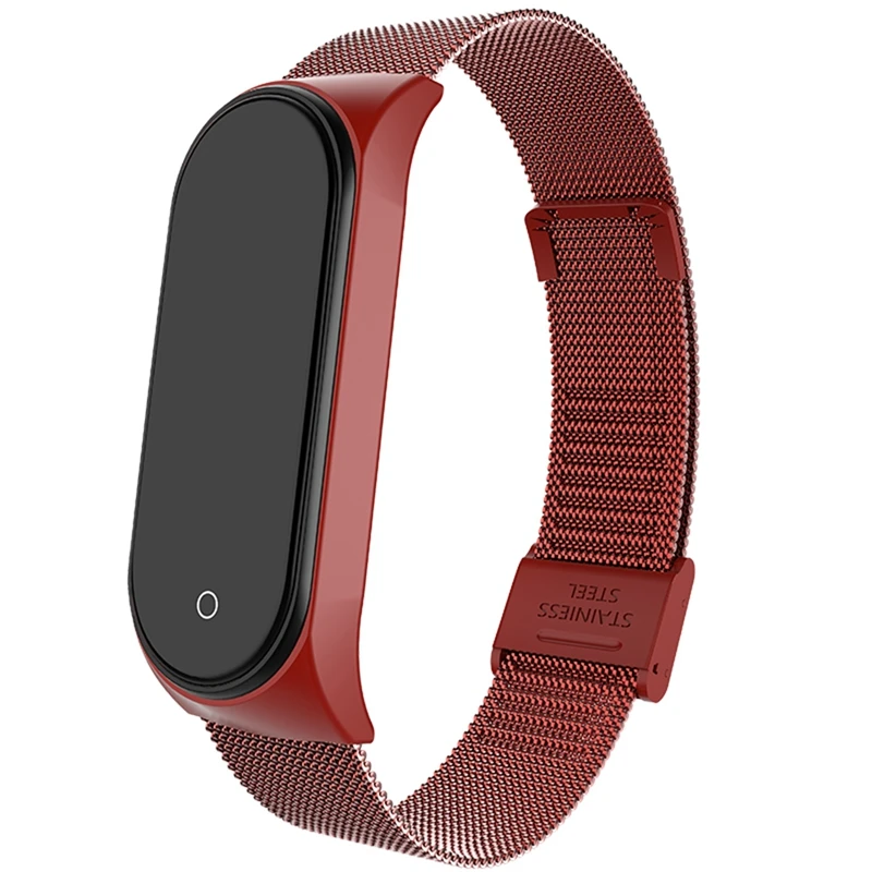Браслет mi Band 3, 4, ремешок из розового золота, Безвинтовой браслет из нержавеющей стали, ремешок, браслет mi Band 3 Pulseira для Xiaomi mi, ремешок 3, браслет 4 - Цвет: Red