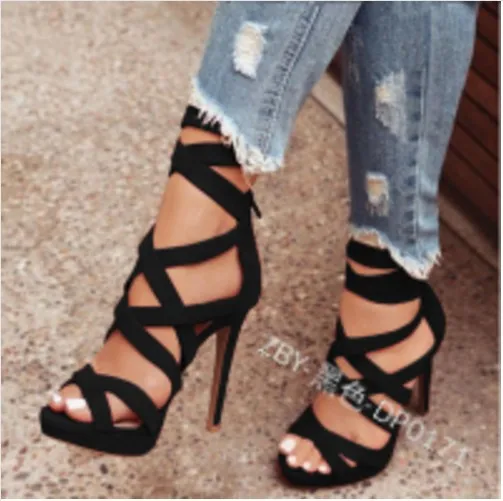 Сандалии Женские однотонные на молнии Классические босоножки с ремешком