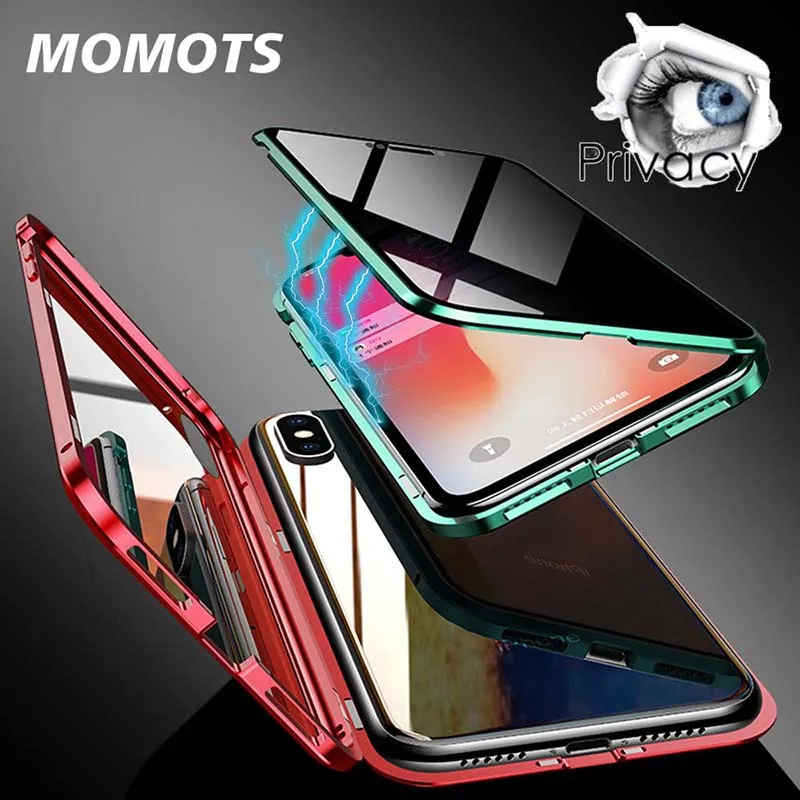 Магнитный чехол Anti Peep для iPhone 11 Pro Max XS MAX 360 металлический бампер из закаленного