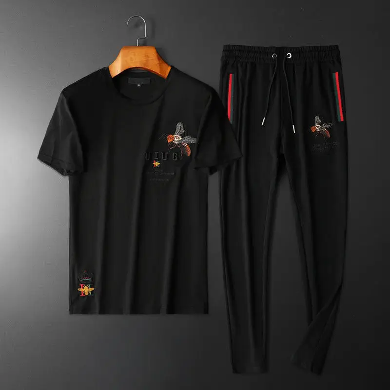 

2021 European and American Fashion Brand Leisure Sportswear Suit MEN'S Summer Trend Short Sleeve T-shirt Suit Two-piece Set Hand