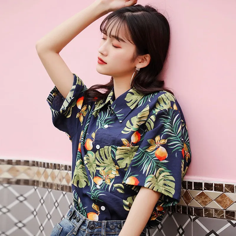 Праздничная блузка для пар Женская Повседневная рубашка с принтом и отложным