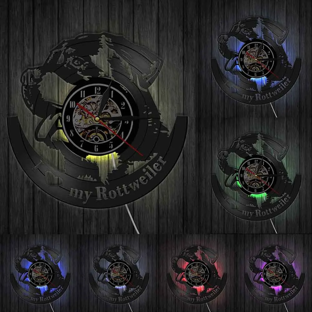 

German Dog Breed Rottweiler Wall Clock Home Art Decor Wall Clock Vinyl RecordDog Pet Shop Gift
