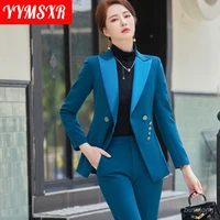high end womens suit autumn and winter new slim long sleeved office ladies blazer high waist slim trousers two piece