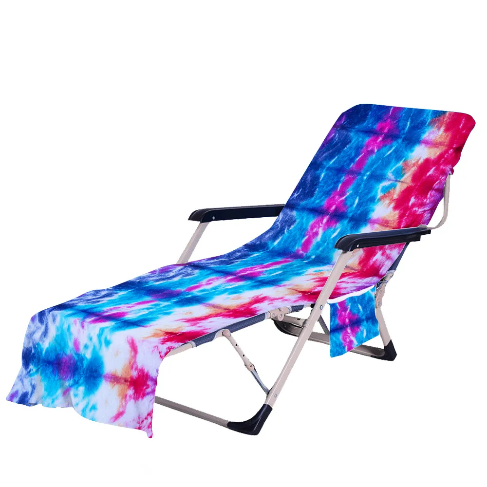 

Tie Dye Beach Chair Cover Towel with Side Storage Pockets for Pool Sun Lounger Sunbathing Vacation 82.5"x29.5"