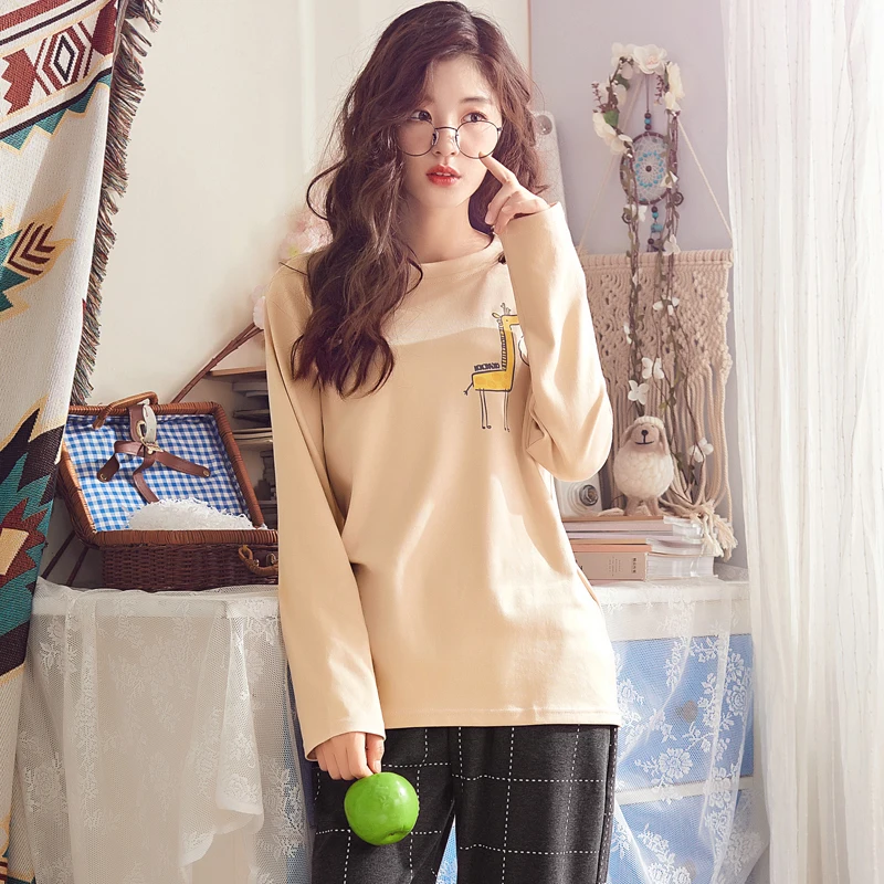 Большие ярды женские пижамные комплекты 100% хлопковая одежда для сна весна осень