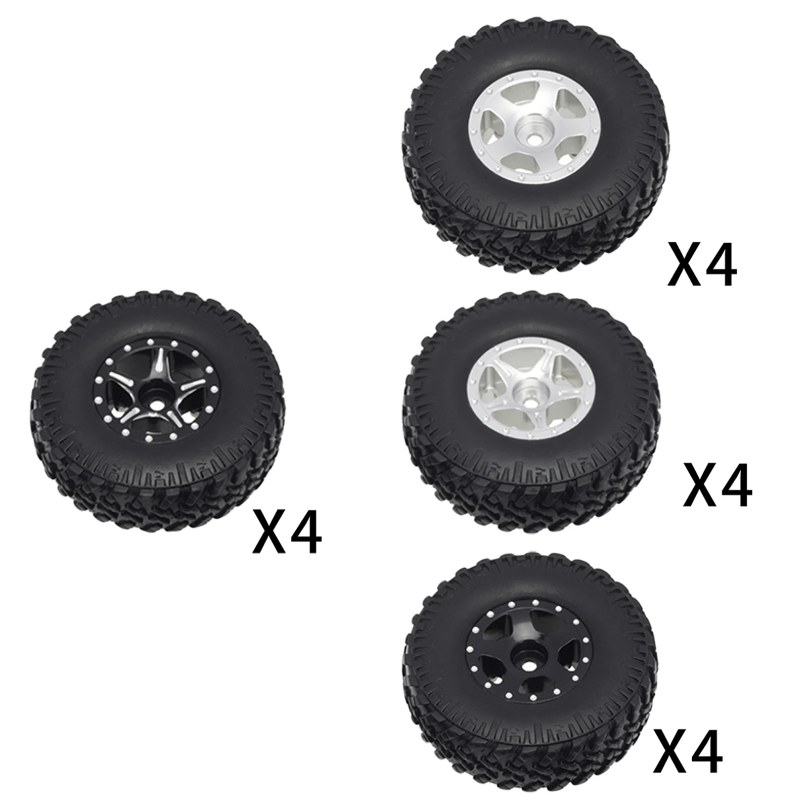 

4x Rubber Wheel Rims Tires Set Fit for Axial SCX24 90081 00001 000002 1:24 RC Vehicle Car Truck Upgrade Parts