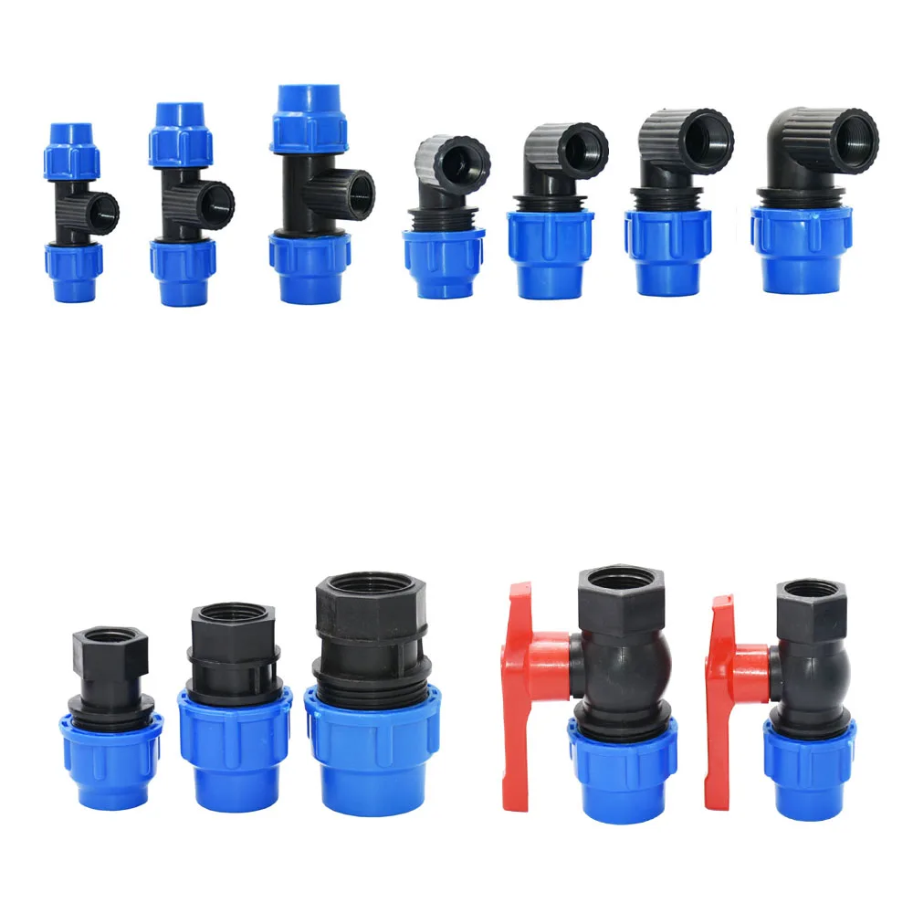 20/25/32/40/50mm PE Tube Quick Connector Elbow Tee Water Splitter Plastic Ball Valve Coupler Farm Irrigation Water Pipe Fittings
