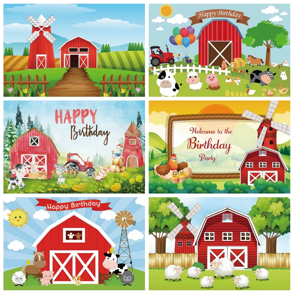 

Laeacco Photo Background Baby Cartoon Rural Farm Filed Windmill Birthday Wooden Fence Poster Photographic Backdrops Photo Studio