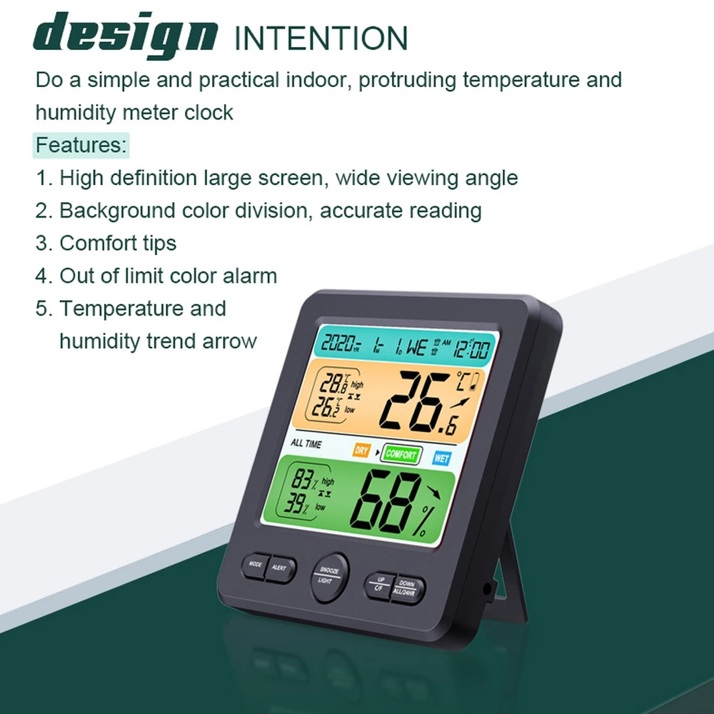 electronic clock can stand alarm clock thermometer indoor high precision digital color screen temperature and humidity meter free global shipping