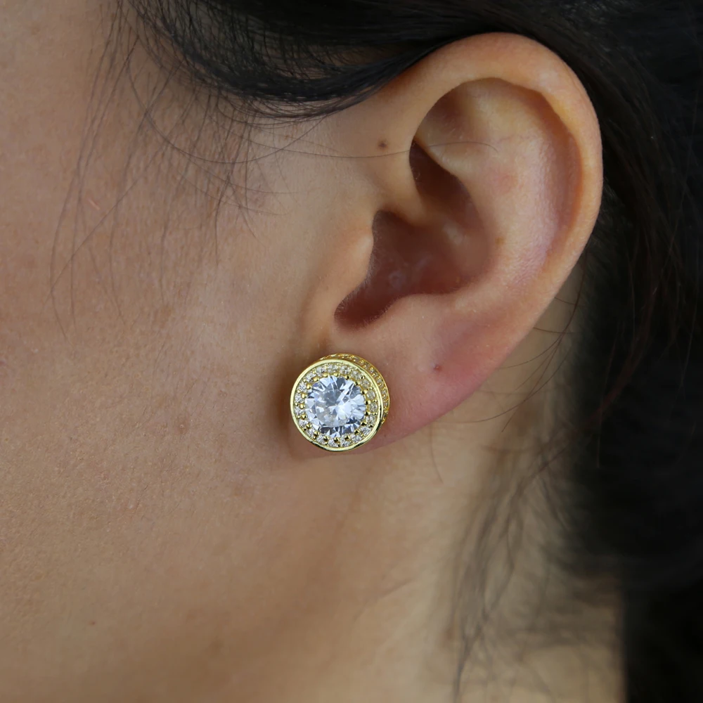 

Серьги-гвоздики круглой формы для мужчин и женщин, роскошные ювелирные украшения в стиле панк, хип-хоп со сверкающим цирконием, золотистые а...