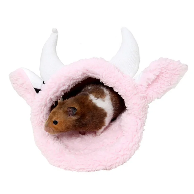 

Lovely Cow Shaped Hamster Winter Fleece Hanging Cage Hammock Cute House with Bed Mat for Small Furry Animals Hamster House