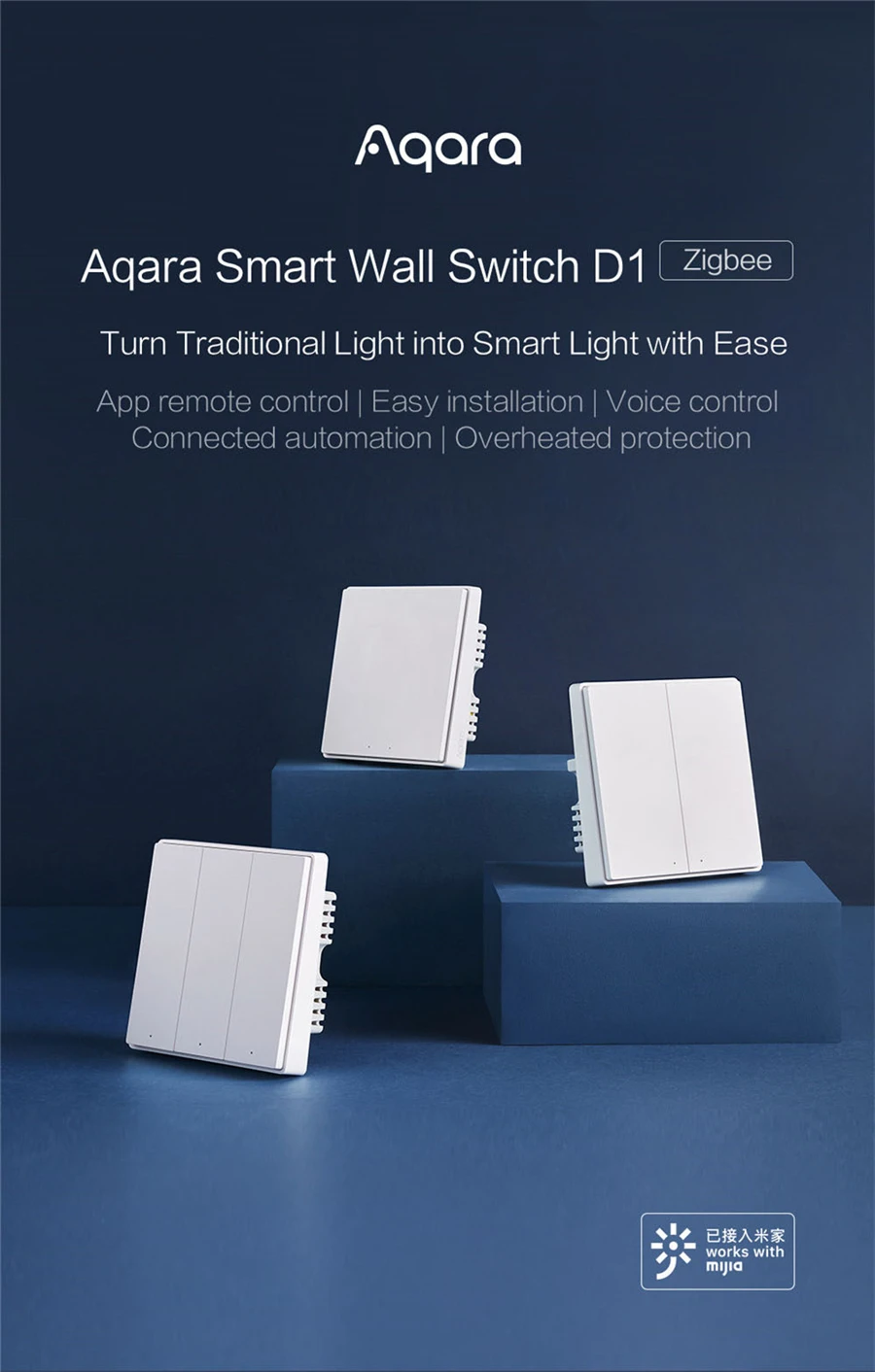 Умный настенный выключатель Xiaomi Aqara D1 Zigbee Беспроводной Выключатель света с 3