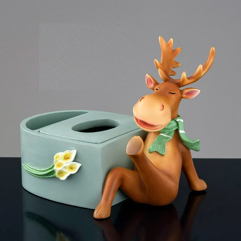 

Nordic Flower Deer Storage Candy Box Decoration Lucky Elk Creative Key Storage Box Tissue Box Resin Craft Home Decoration R4991