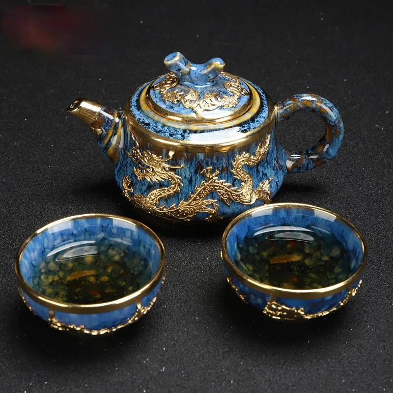

CY Gold Inlaid Quick Cup One Pot Two Cups Ceramic Light Luxury and Simplicity Complete Set Kung Fu Tea Set Travel Portable