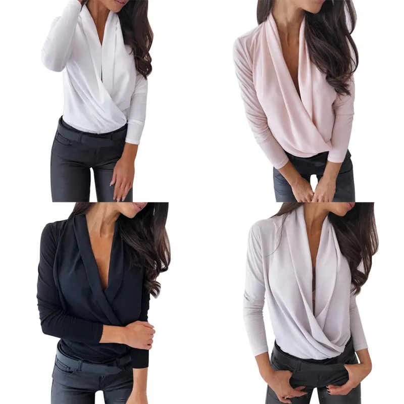 

O 2020 Sexy T Shirt Women Temperament Autumn Winter Retro V Collar Solid Color T-shirt Vintage Long Sleeve Casual T-Shirt Tops