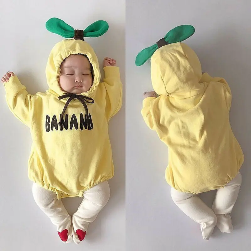 

0-24M Newborn Kids Boy Girl Romper Hoodie Jumpsuit Sweatshirt Bodysuit Autumn Clothes Banana Romper