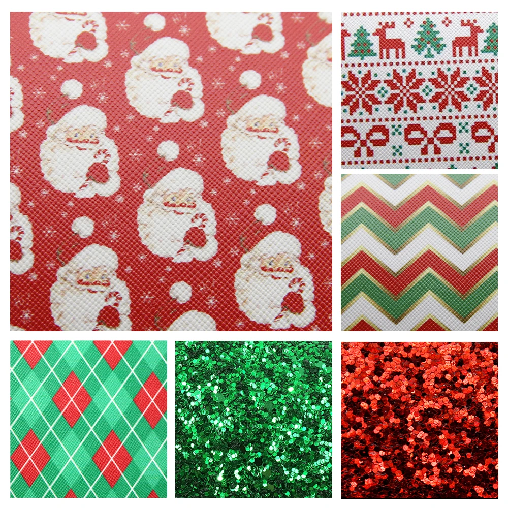 

20*34cm 6Pcs Christmas Theme Printed Synthetic Leather Set For Making Handmade Projects Home Events,1Yc8288