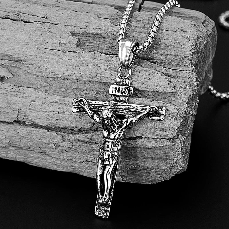 

Classic Cross Crucifix Jesus Piece Pendant Necklace Stainless Steel Woman‘s Men Chain Christian Jewelry Gifts Vintage punk Chain