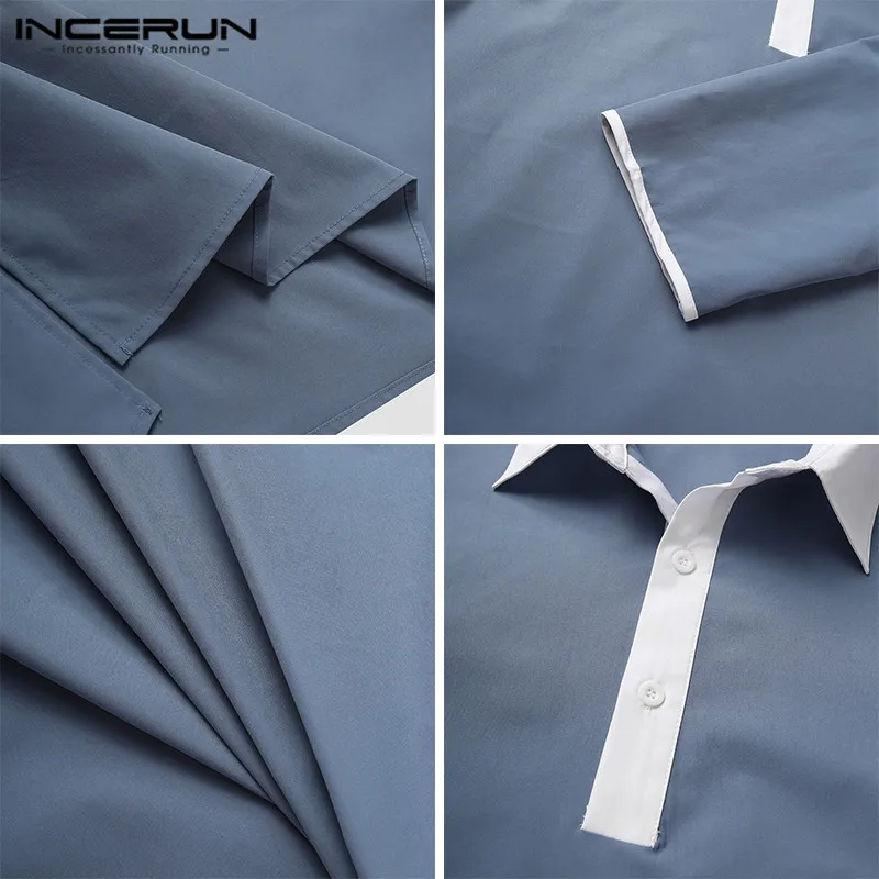 

INCERUN Men Patchwork Shirt Long Sleeve Turn Down Collar Streetwear Fashion Casual Tops Blouse Leisure Loose Korean Style Shirts