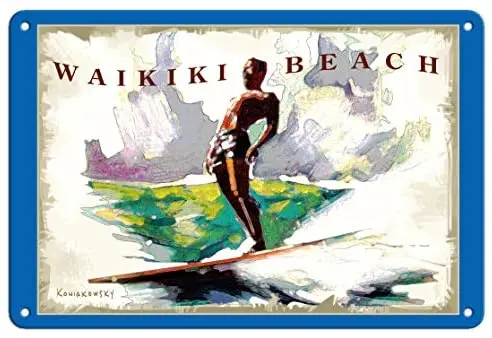

Waikiki Beach, Hawaii - Surfer On Wave by Wade Koniakowsky - Metal Tin Sign