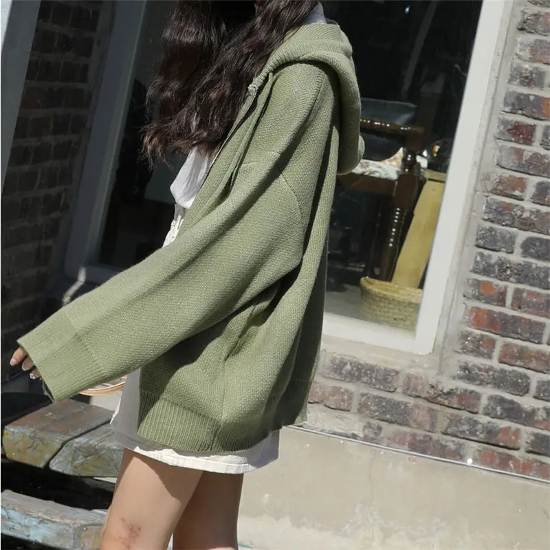 Милые Повседневные вязаные короткие свитера Alien Kitty на завязках с капюшоном и