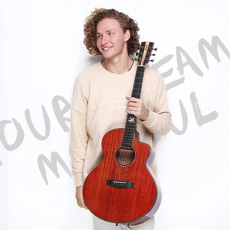 Fingerstyle Mahoga Акустическая гитара из цельного дерева 40 дюймов народная гитара деревянная гитара 40 дюймов OM гитара яркий светильник поверхность краски