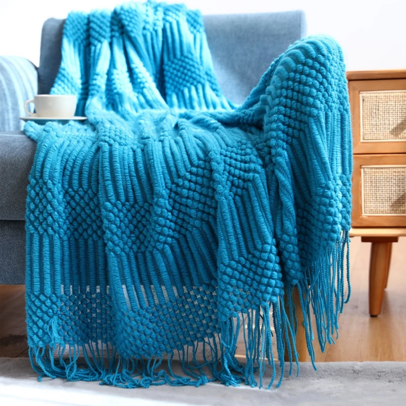

Textured Throw Blanket with Tassels Handmade Farmhouse Decorative Boho Blanket Soft Cozy Blanket for Bed Sofa Couch