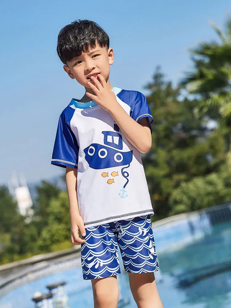 Купальный костюм из двух предметов для мальчиков и девочек купальный шапочки