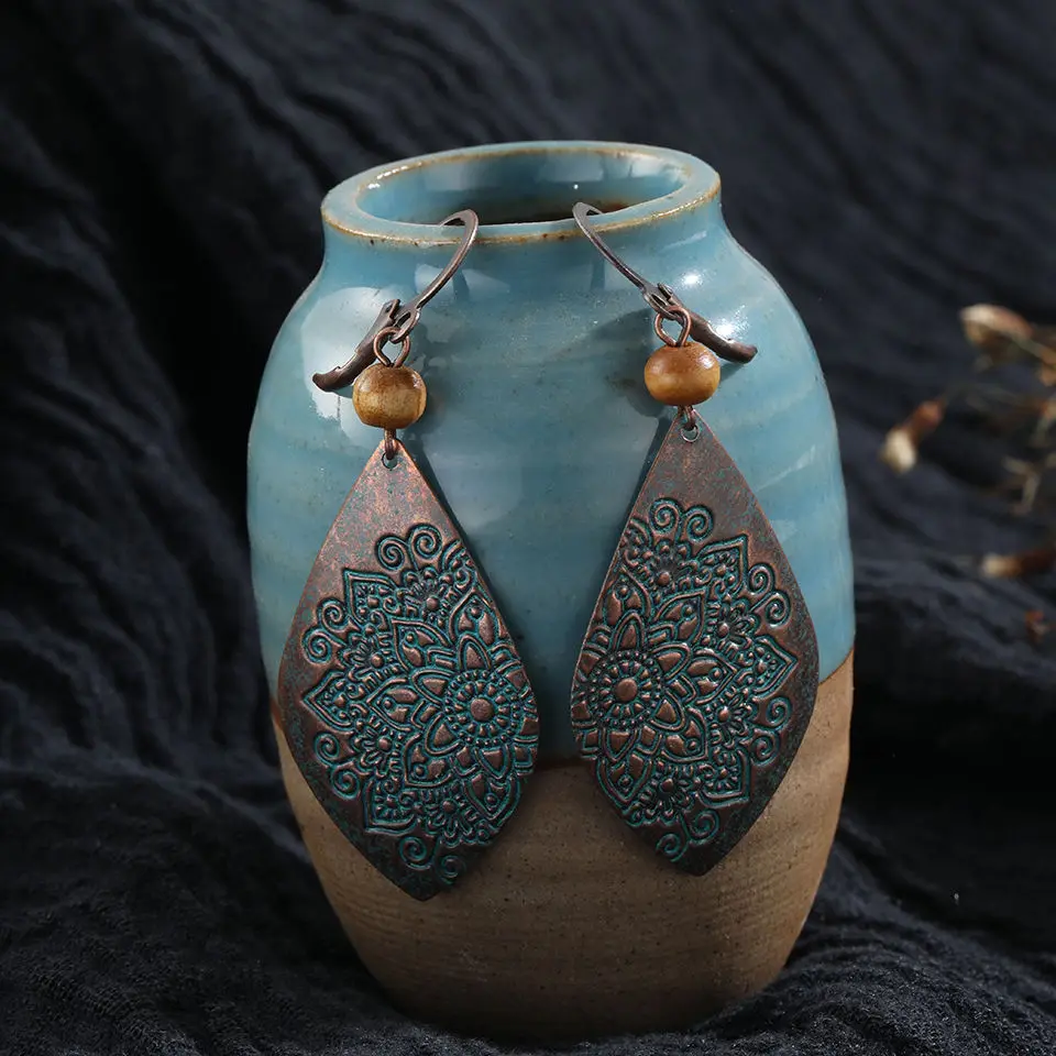 Ретро винтажный старинный медный геометрический капельный Висячие серьги для