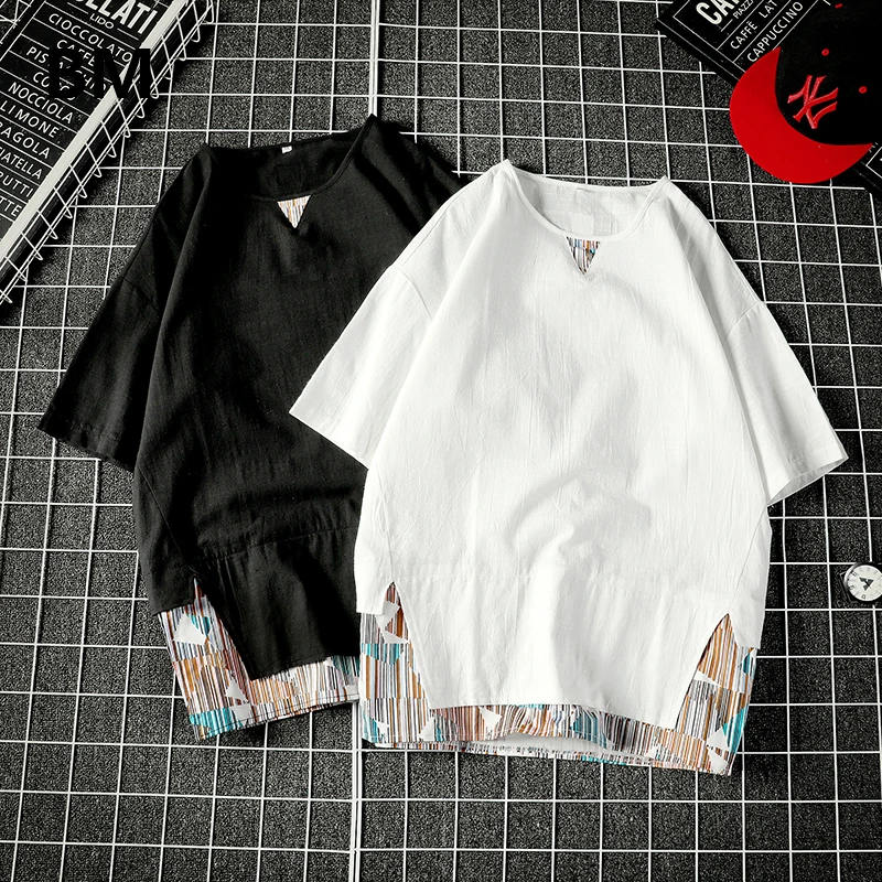 Летняя мужская футболка с имитацией двух предметов свободная одежда коротким