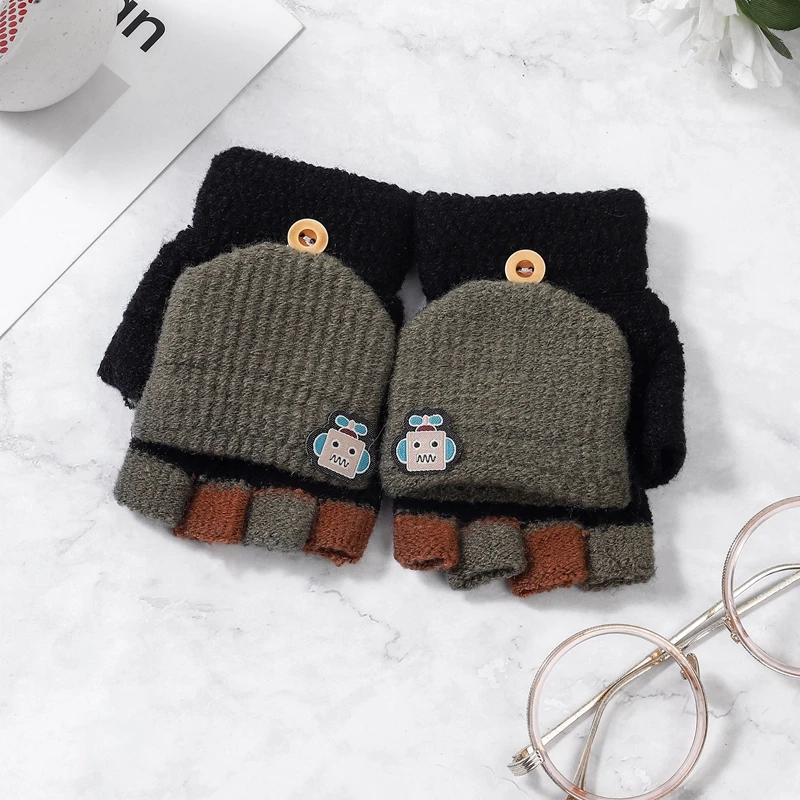 5-12 Years Winter Kids Warm Gloves Children Knitted Stretch Mittens Boy Girl Patchwork Elastic Fingerless | Детская одежда и обувь