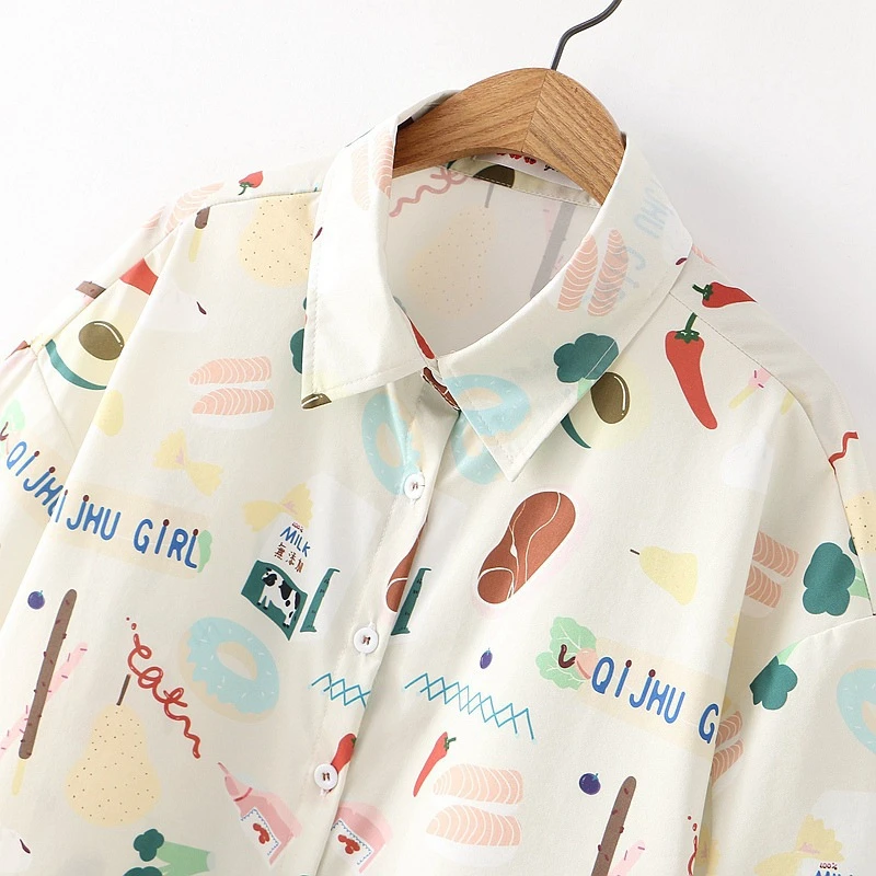 Merry Pretty Women Cartoon Print White Blouses 2020 Summer Short Sleeve Turndown Collar Shirts Womens Tops And | Женская одежда