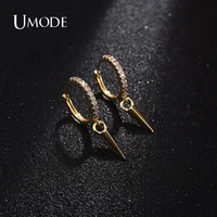 umode new triangular rivet cubic zirconia hoop earrings for women fashion cz indian wedding bride earrings girls jewelry ue0695
