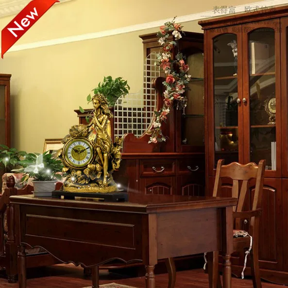 

EUROPEAN-STYLE FLOOR CLOCK LIVING ROOM RETRO-AMERICAN SEAT CLOCK FASHION CREATION MODERN RESIN GODDESS SILENT DESK CLOCK