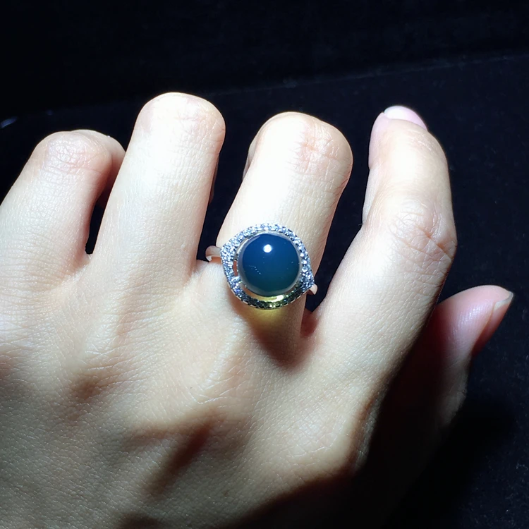 

100% real 925 sterling silver inlaid 10mm blue amber ring natural amber rings 925 rose gold nickles women 925 open ring rings