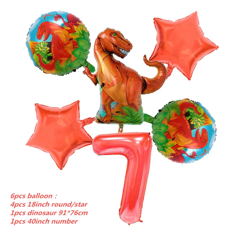 6pcs ballon 6 и 5 шт. большой динозавр фольги шарики, День подарков будущей матери день рождения Юрского мира украшения воздушный шар в форме животного дети подарок Globos - Цвет: 6pcs ballon