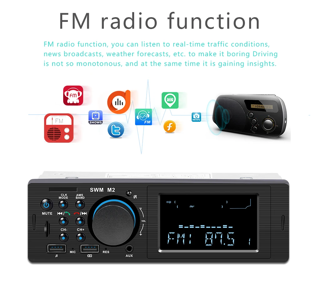 1din SWM M2 автомобильный стерео MP3 музыкальный плеер fm-радио Bluetooth 4 0 TF AUX двойной usb