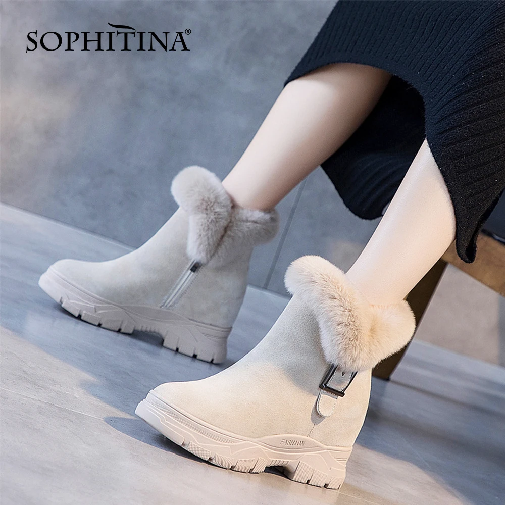 

Плюшевые женские зимние сапоги SOPHITINA увеличивают тепло 4 см взрослые зимние сапоги на толстой подошве женские ботильоны HO835