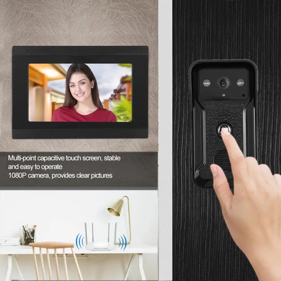 Видеодомофон проводной Wi Fi 2 камеры и мониторы 1080P 100 240 В|Дверной звонок| |