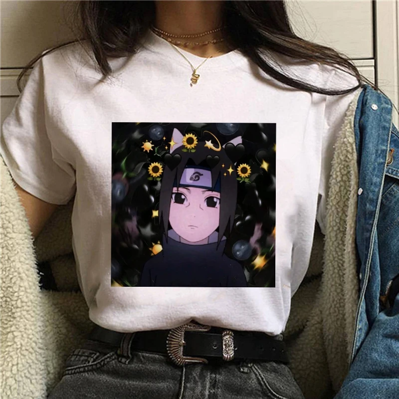 Японские Аниме крутые Uchiha Sasuke Mujer Camisetas белый топ летние футболки с эстетичным