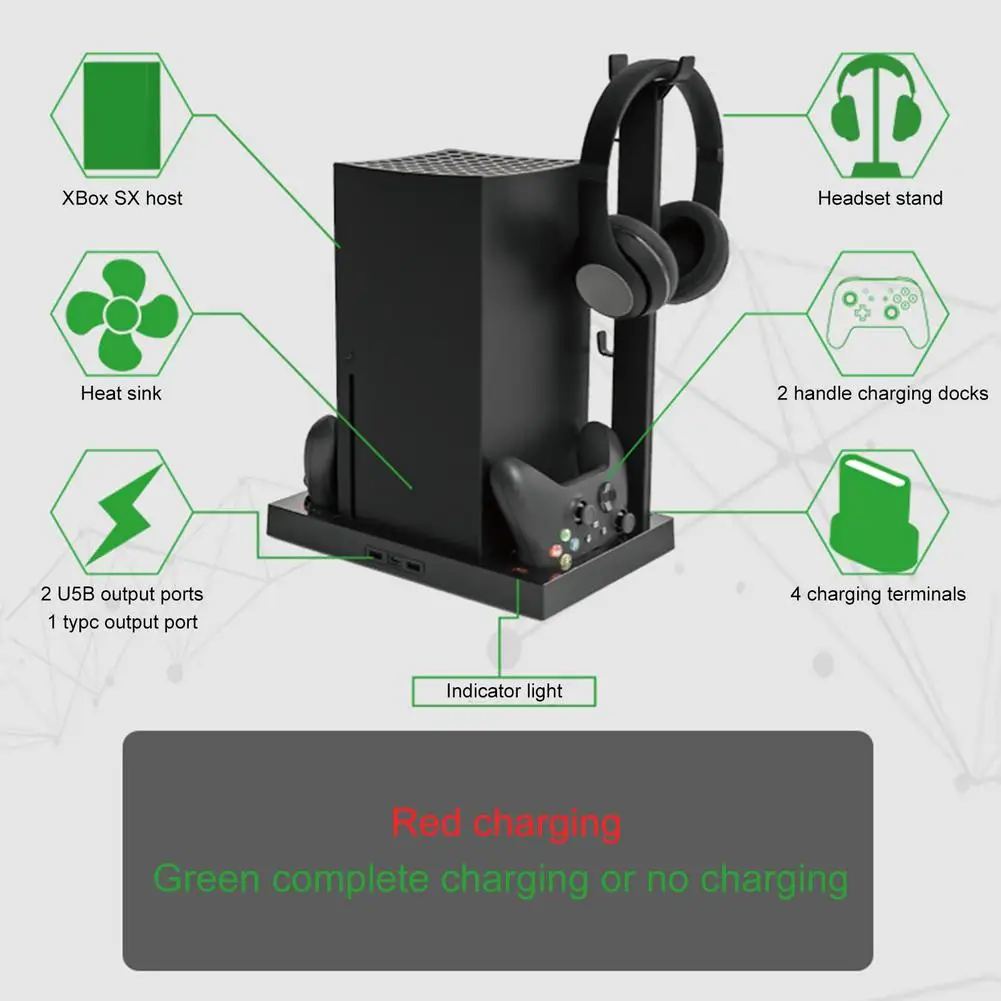 

Вертикальная зарядная подставка для консоли Xbox серии X, зарядное устройство для двух контроллеров, светодиодная зарядная док-станция с охла...