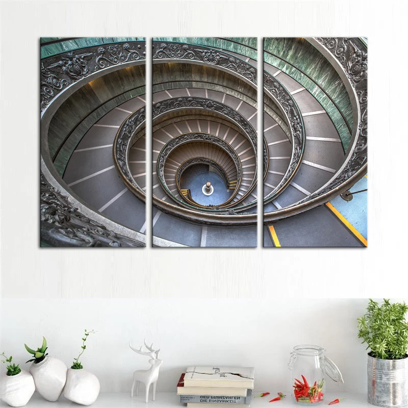 

Modern Architecture Canvas Wall Art Spiral Staircase Print Picture 3 Piece Vatican Museum Multiple Canvas Artwork