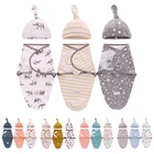 Спальный мешок для новорожденных, для мальчиков и девочек 0-6 месяцев, 2 шт.компл., одеяло + шапочка, 100% хлопок