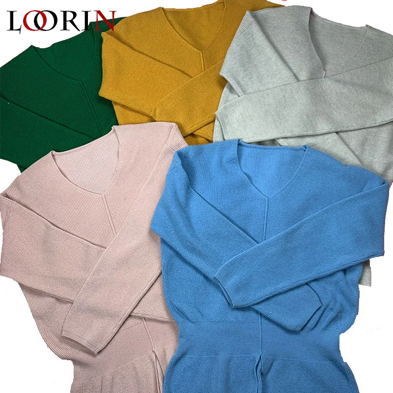 Lorin распродажа 2020 осень зима v-образный вырез Повседневная Мягкая Мода Тонкий Femme
