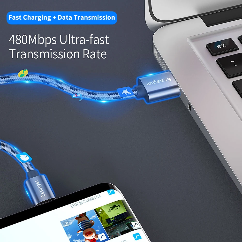 Кабель USB Type C Essager 3A для быстрой зарядки 3 м USBC кабель Type-C Xiaomi K20 Samsung S10 Oneplus 7 Pro