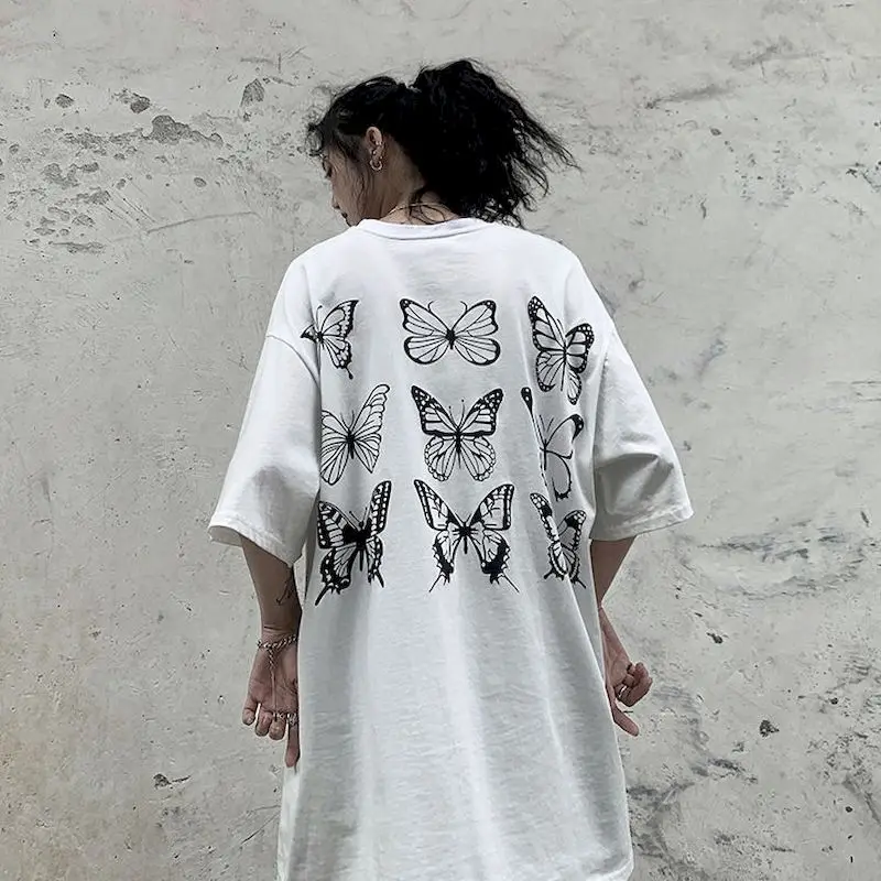 

black and white tshirts print t shirt short sleeve tshirt summer Harajuku plus size clothing cotton top tees couple graphic tee