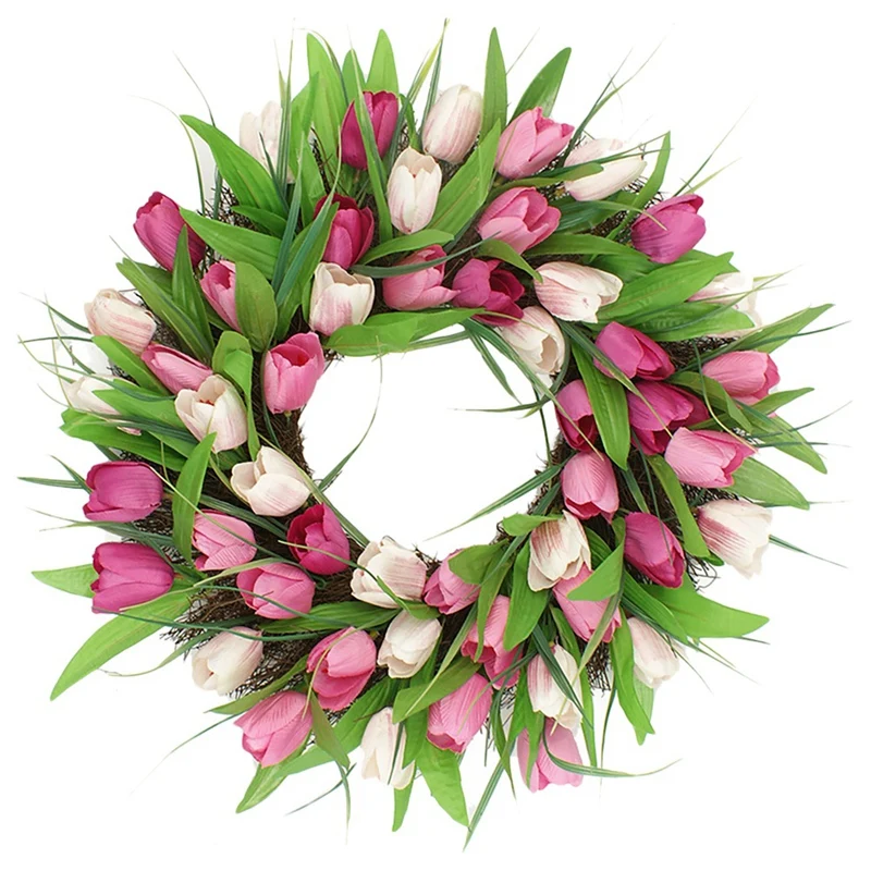 

Artificial Tulip Wreath Spring and Summer Wreath for Front Door Wall Window Wedding Party Farmhouse Garden Office Home