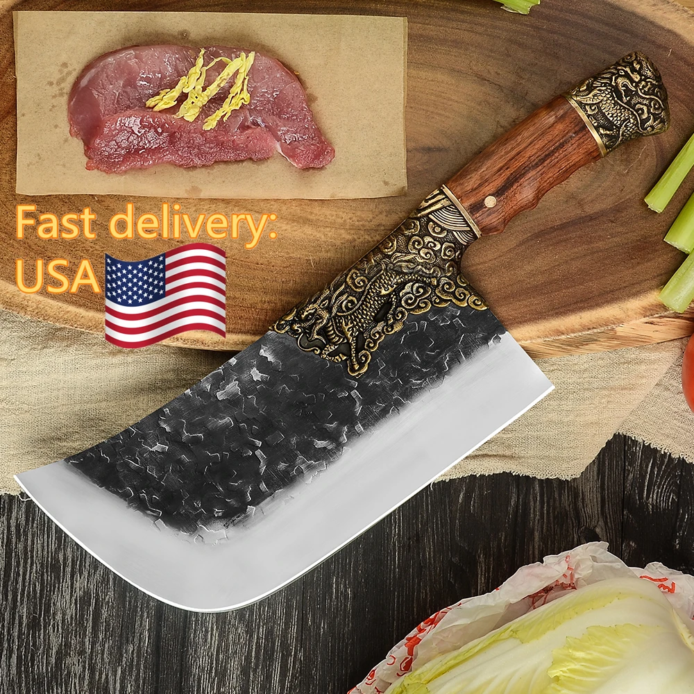 

7CR17 Cleaver Butcher Knife 9'' INCH Stainless Steel Bone Cutter Wood Handle High Carbon Sharp Blade Slaughter Turkey Slicer